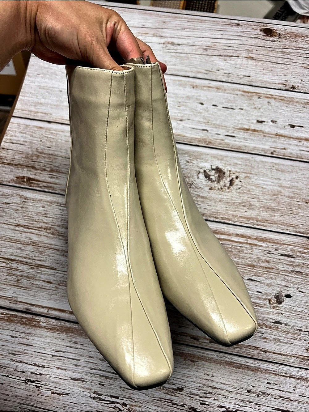 Pointed Toe Heeled Ankle Boots in cream